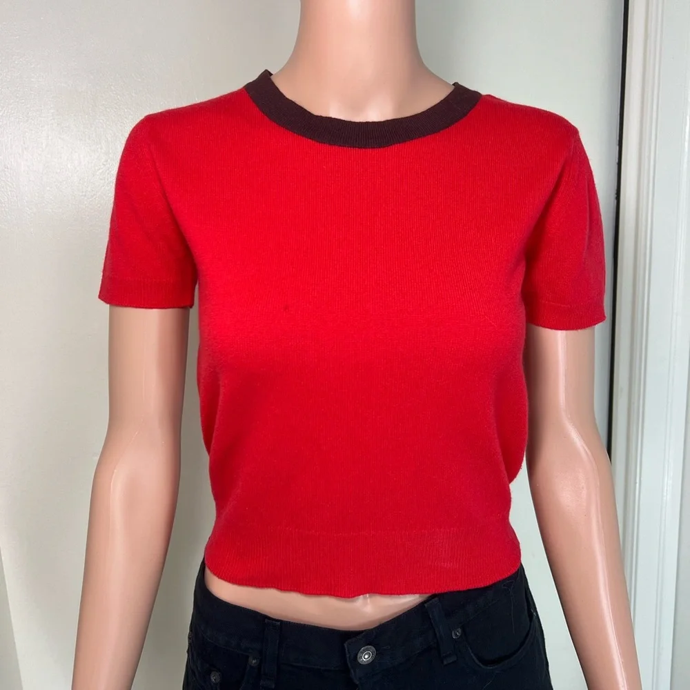 Chanel Vintage Spring 1995 Cashmere Red Crew Wool Sweater Top Shirt